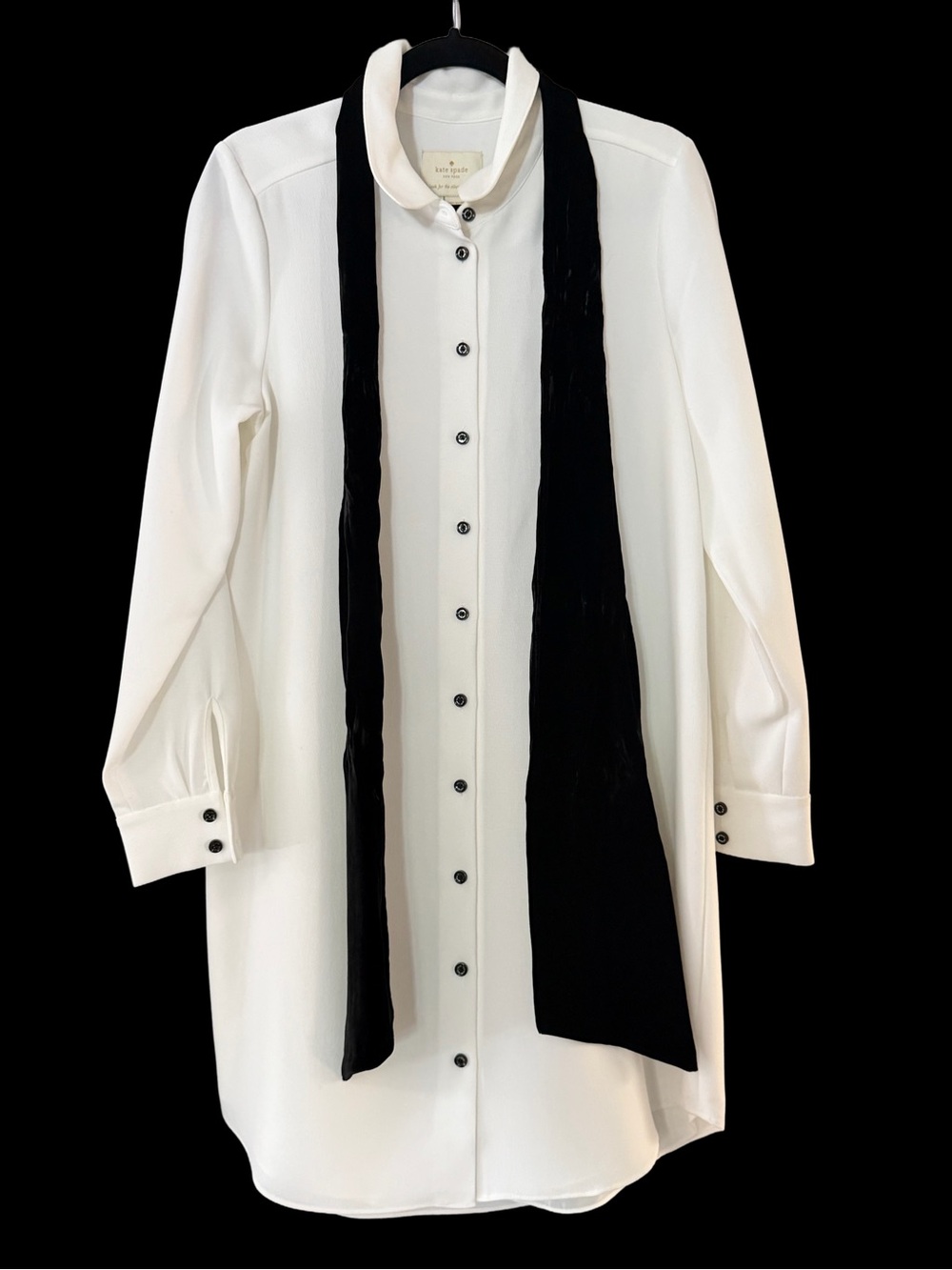 kate spade White Longline Button-Down Shirt dress with Black Scarf